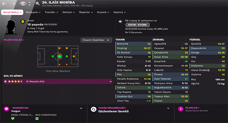 Ilaix Moriba Football Manager 2022 profili