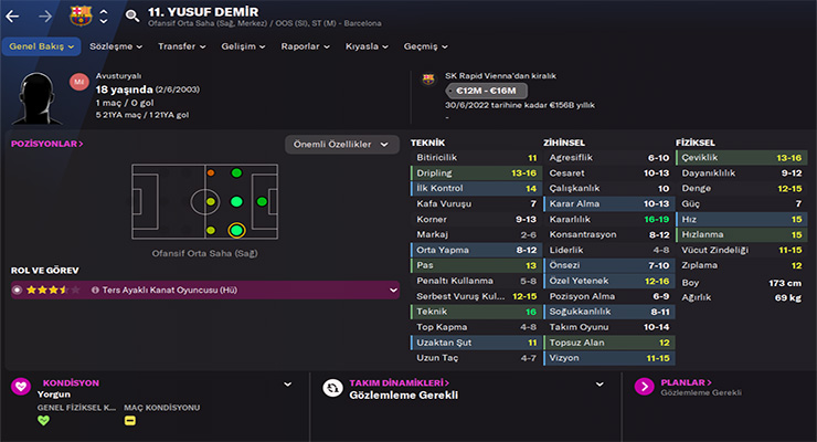 Yusuf Demir FM 2022 profili